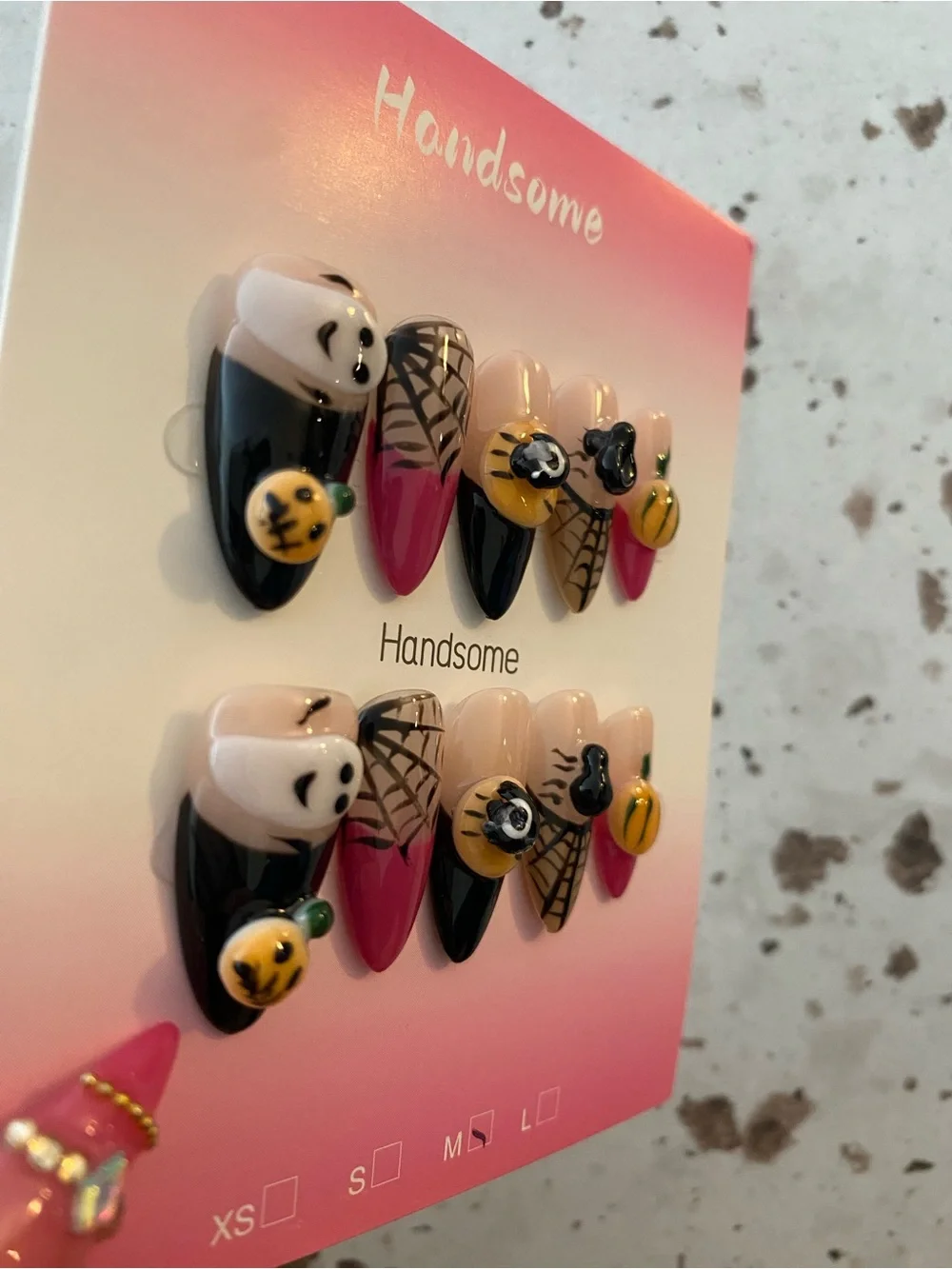 🎃👻 Pink & Black Halloween 3D Press-On Nails